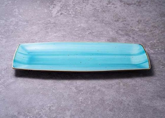 Modern Rectangle Ceramic Dinner Plate With Assorted Blue Color Glaze