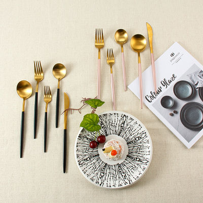 Kitchen Matte Gold Silverware Set With Black Handle