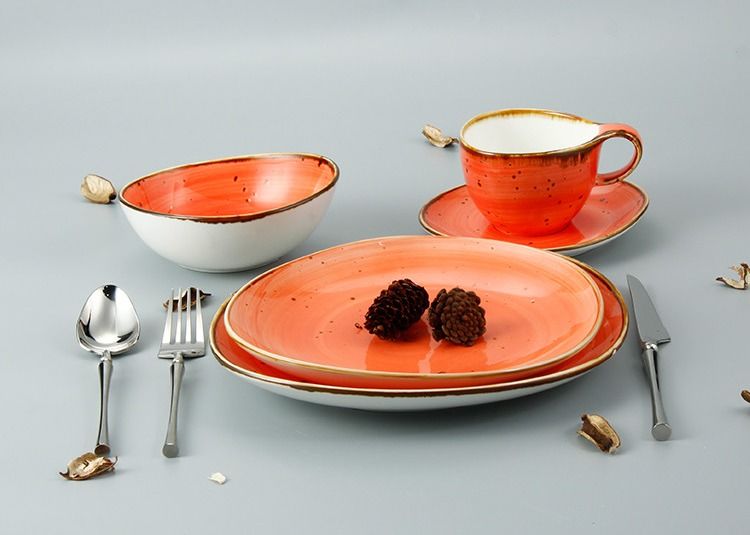 Color Glazed 20pcs Orange Dinner Set For Party Events